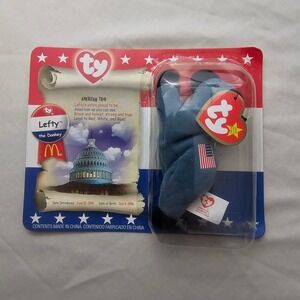 McDonald's 2000 Happy Meal Ty Beanie Baby Lefty The Donkey New On Card Vintage
